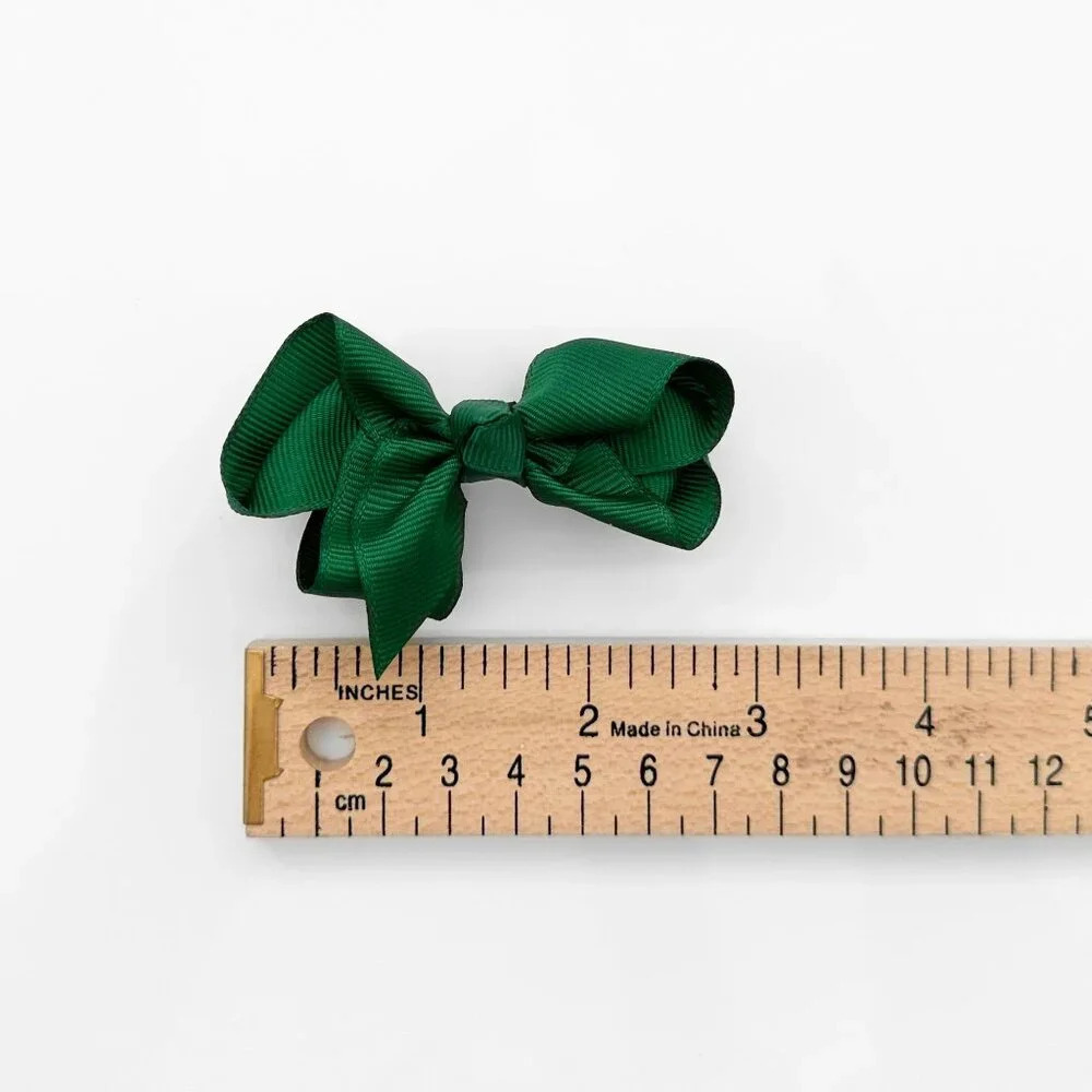Set of 2 Pretty Girls Hair Bows Grosgrain Ribbon Hair Clips Accessory Dark Green - Picture 5 of 5